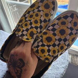 Vans Sunflower Checkered Slip-On Sneakers - Black, White, Yellow